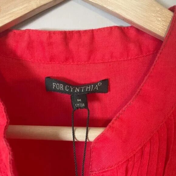For Cynthia | Red Button-Up Linen Shirt size M - Picture 6 of 6